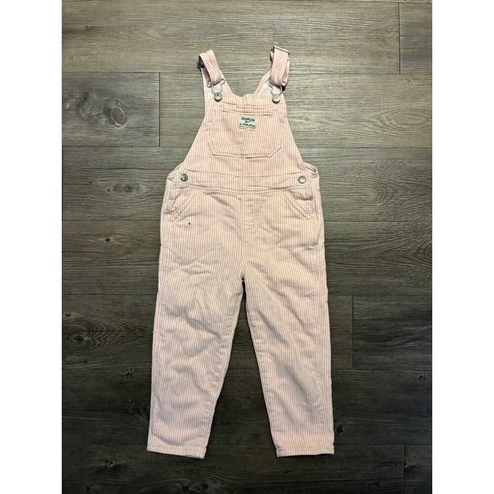 VTG OshKosh B'gosh Overall Toddler 5T Pink Striped Front Pocket Adjustable Strap